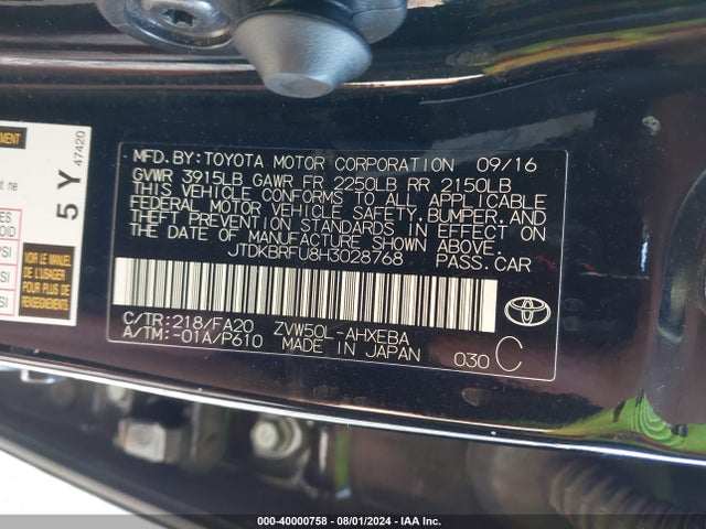 Toyota Prius Two 2017 JTDKBRFU8H3028768 Image 9