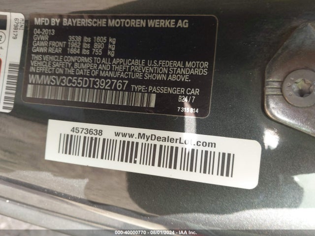 2013 MINI HARDTOP WMWSV3C55DT392767 Photo 8