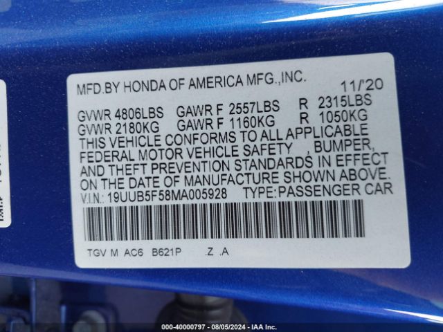 19UUB5F58MA005928 Acura Tlx A-spec Package