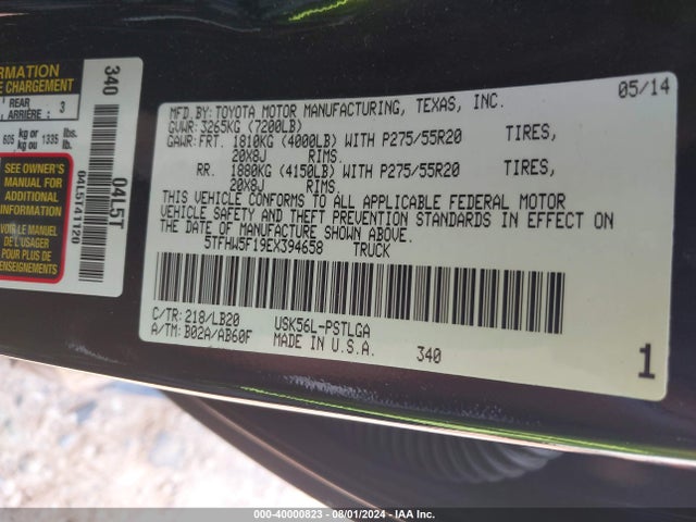 5TFHW5F19EX394658 Toyota Tundra Limited 5.7l V8