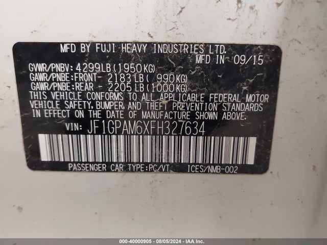 JF1GPAM6XFH327634 Subaru Impreza 2.0i Limited