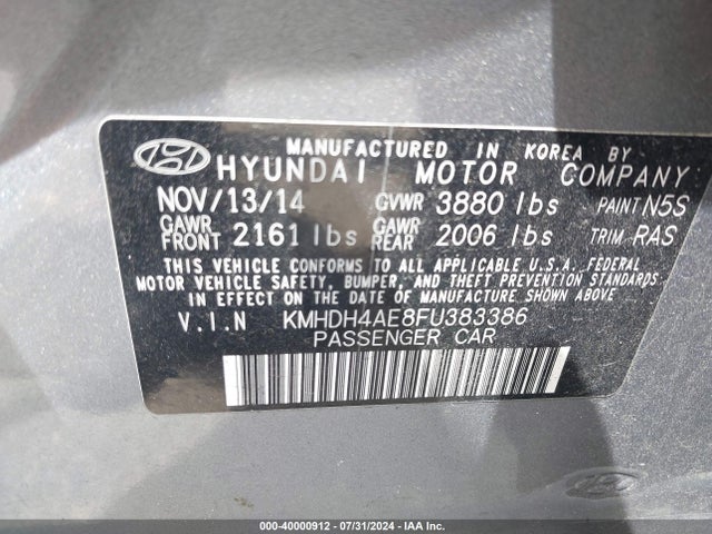 Hyundai ELANTRA SE 2015 KMHDH4AE8FU383386 Image 9