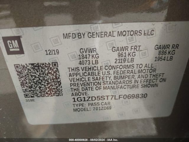 1G1ZD5ST7LF069830 Chevrolet Malibu Fwd Lt