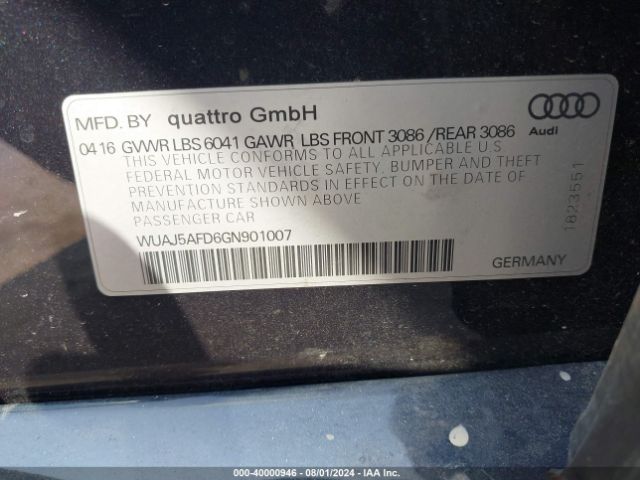 2016 AUDI S8 WUAJ5AFD6GN901007 Photo 8