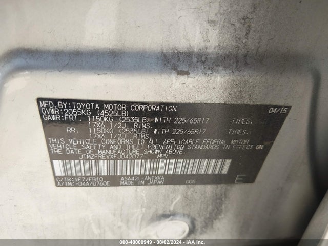 Toyota RAV4 LE 2015 JTMZFREVXFJ042077 Image 9