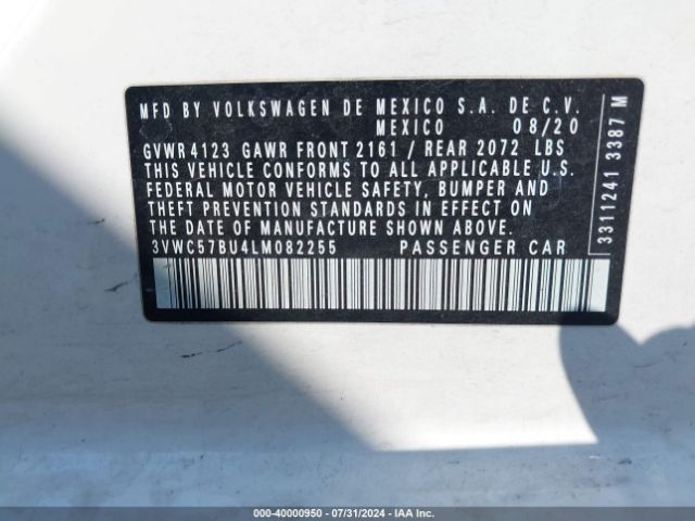 3VWC57BU4LM082255 Volkswagen Jetta 1.4t R-line/1.4t S/1.4t Se