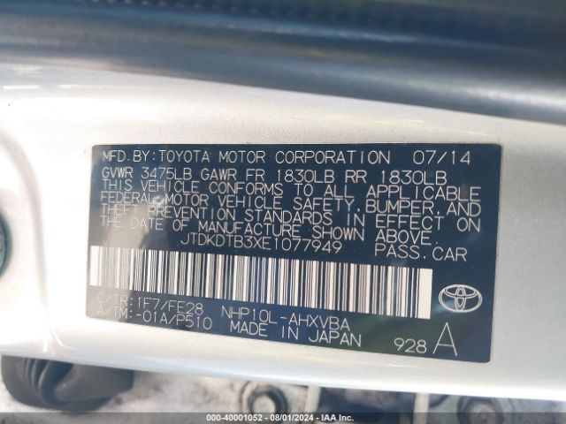 JTDKDTB3XE1077949 Toyota Prius C One