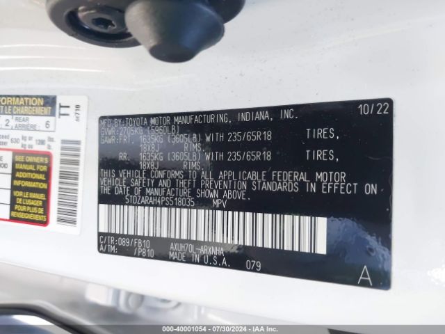 5TDZARAH4PS518035 Toyota Highlander Hybrid Le