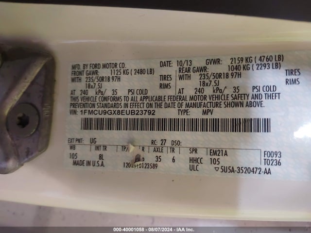 Ford ESCAPE SE 2014 1FMCU9GX8EUB23792 Image 9