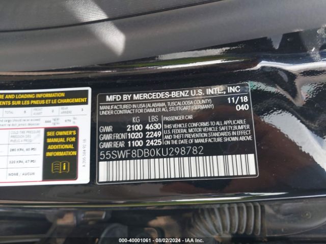 55SWF8DB0KU298782 Mercedes-Benz C 300