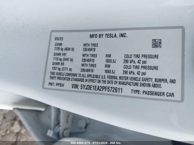 2023 TESLA MODEL 3 5YJ3E1EA2PF572611 Photo 8
