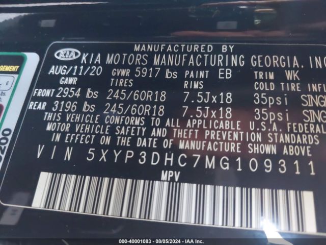 5XYP3DHC7MG109311 KIA Telluride Ex