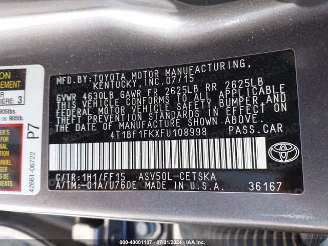 Toyota CAMRY SE 2015 4T1BF1FKXFU108998 Image 9
