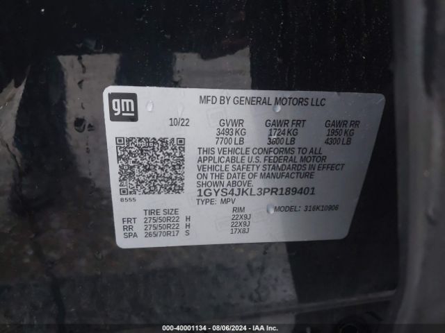 1GYS4JKL3PR189401 Cadillac Escalade Esv 4wd Luxury