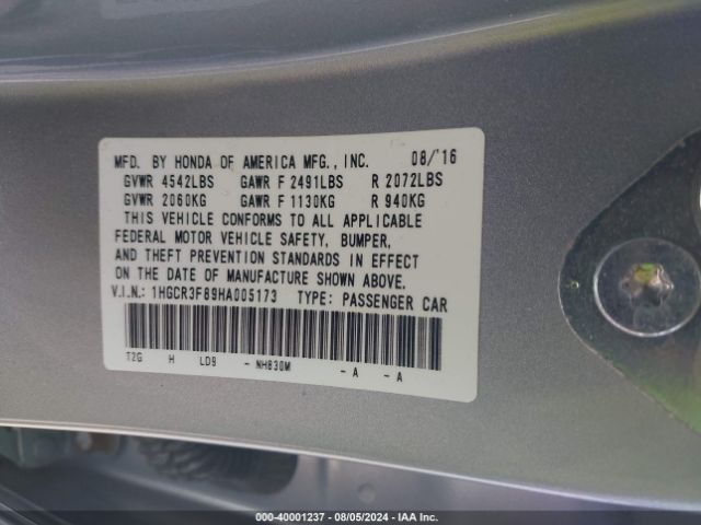 1HGCR3F89HA005173 Honda Accord Ex-l V6