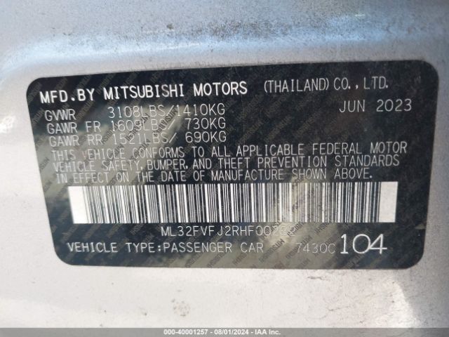 ML32FVFJ2RHF00282 Mitsubishi Mirage G4 Se