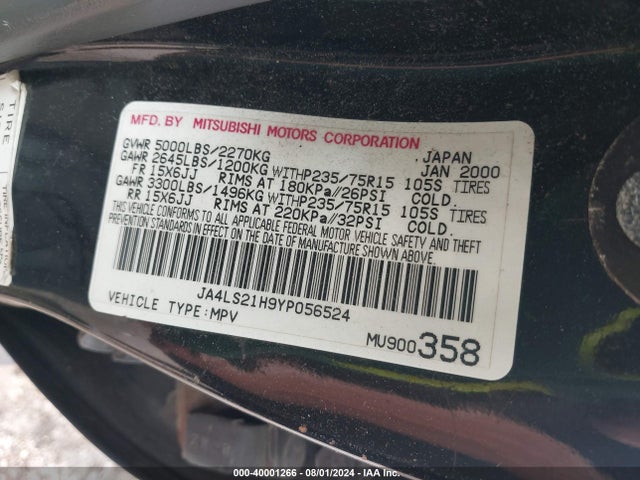 2000 MITSUBISHI MONTERO SPORT JA4LS21H9YP056524 Photo 8