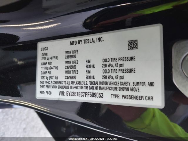 5YJ3E1EC7PF509053 Tesla Model 3 Performance Dual Motor All-wheel Drive