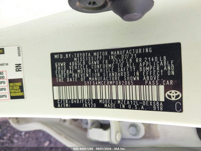 Toyota COROLLA SE 2021 5YFS4MCE8MP082065 Image 9