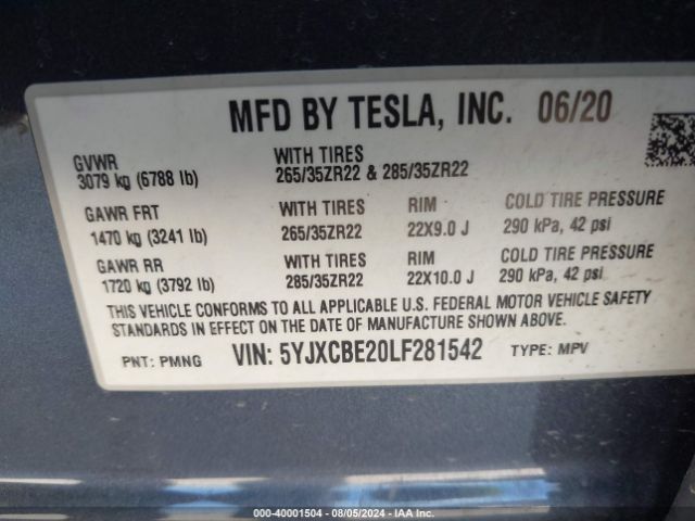 5YJXCBE20LF281542 Tesla MODEL X