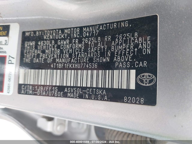Toyota CAMRY SE 2017 4T1BF1FKXHU774536 Image 9