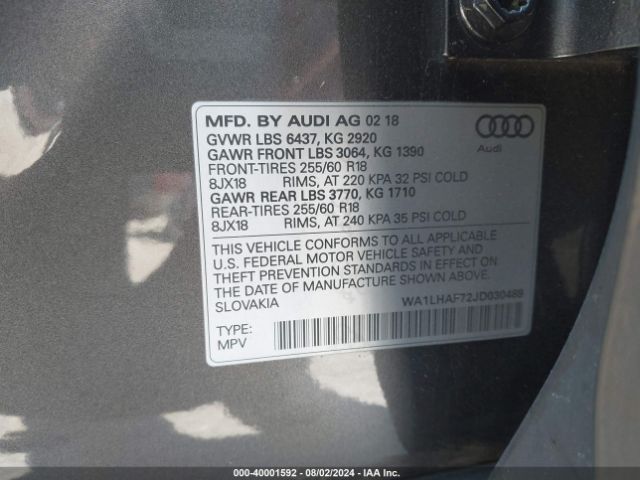 WA1LHAF72JD030489 Audi Q7 2.0t Premium