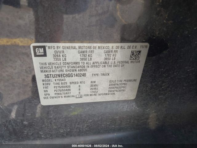 3GTU2NEC8GG140248 GMC Sierra 1500 Slt