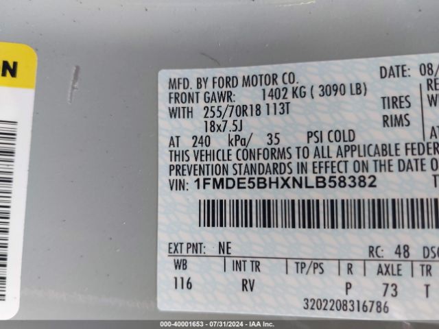 1FMDE5BHXNLB58382 Ford Bronco Outer Banks