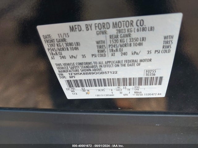 Ford Explorer 2016 1FM5K8B89GGB57122 Image 9