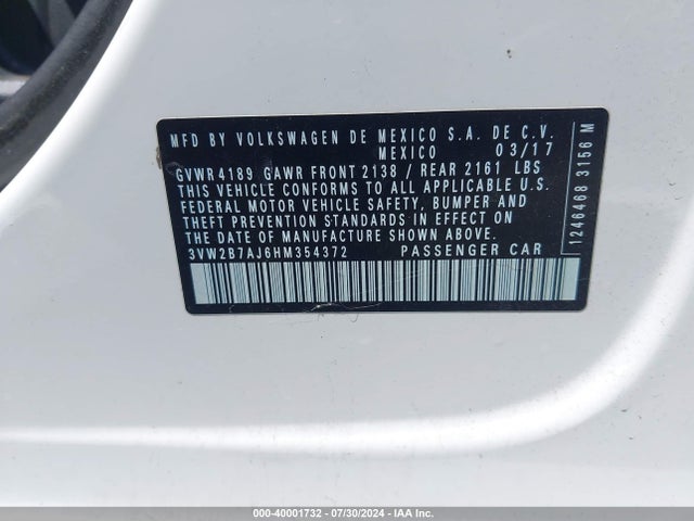 Volkswagen Jetta 1.4t S 2017 3VW2B7AJ6HM354372 Image 9