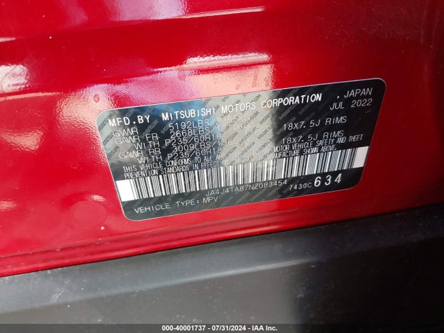 2022 MITSUBISHI OUTLANDER JA4J4TA87NZ083454 Photo 8