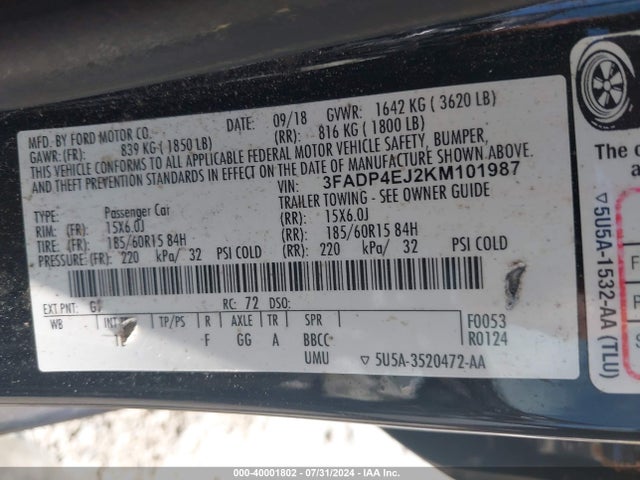 Ford FIESTA SE 2019 3FADP4EJ2KM101987 Image 9