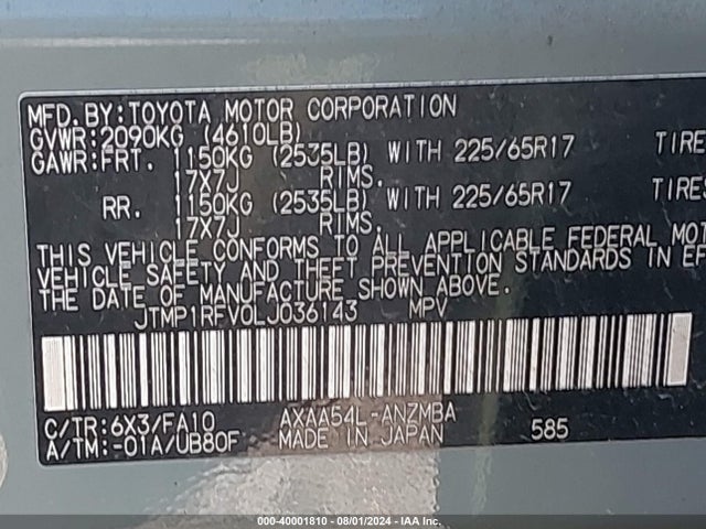 Toyota Rav4 Xle 2020 JTMP1RFV0LJ036143 Image 9