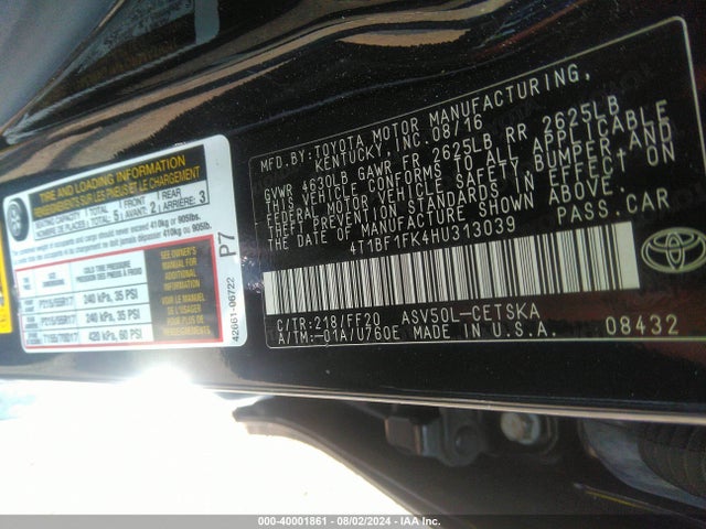 Toyota CAMRY SE 2017 4T1BF1FK4HU313039 Image 9