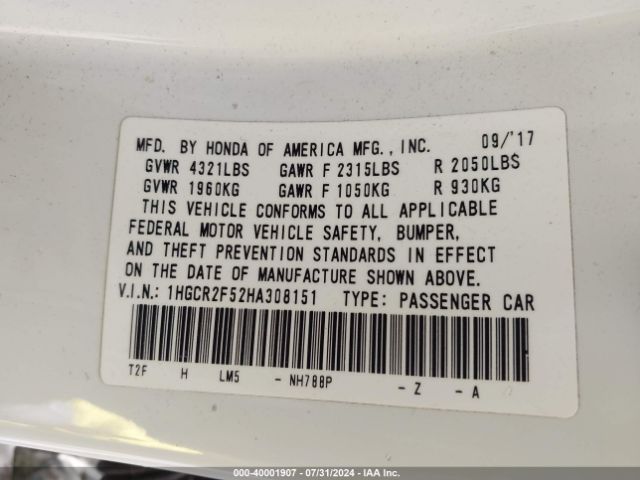 1HGCR2F52HA308151 Honda Accord Sport