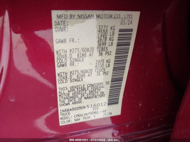 Nissan Titan Sl 2014 1N6BA0ED9EN516012 Image 9