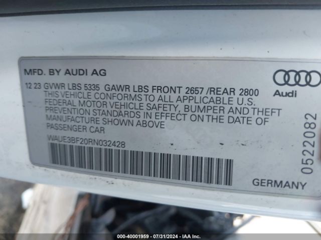 WAUE3BF20RN032428 Audi A6 Premium Plus 45 Tfsi Quattro S Tronic