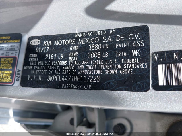 Aukcja sprzedaży 2017 Kia Forte Lx, vin: 3KPFL4A71HE117223, numer aukcji: 40001967