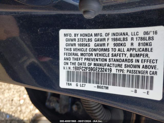 19XFC2F59GE232419 Honda Civic Lx
