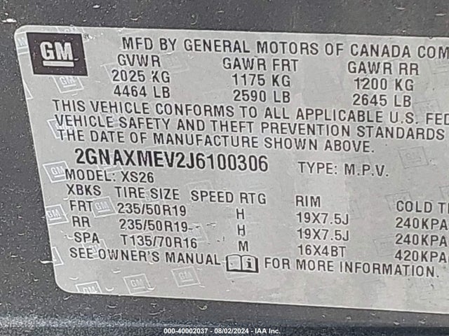 Chevrolet Equinox Premier 2018 2GNAXMEV2J6100306 Image 9