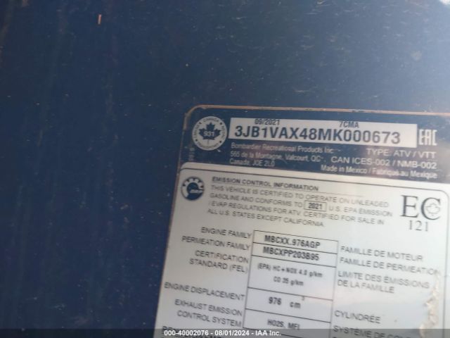 2021 CAN-AM MAVERICK SPORT 3JB1VAX48MK000673 Photo 9
