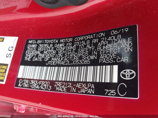 Toyota COROLLA LE 2020 JTDEPRAE2LJ053085 Image 9