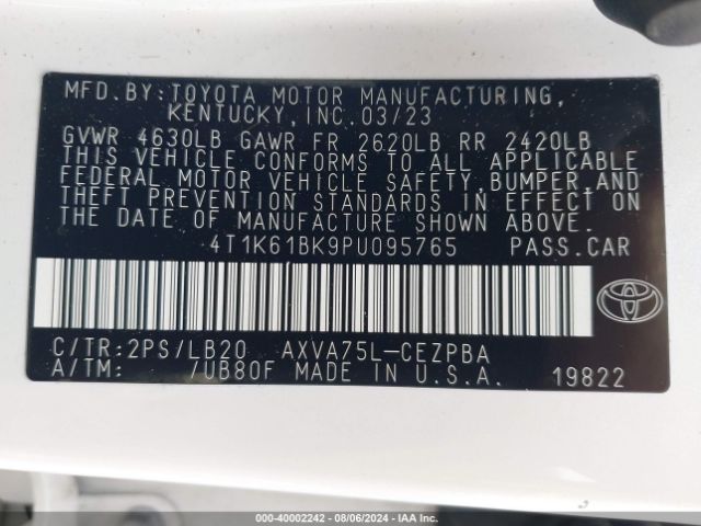 4T1K61BK9PU095765 Toyota Camry Xse Awd