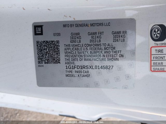 1G1FD1RSXL0145827 Chevrolet Camaro Rwd  2lt