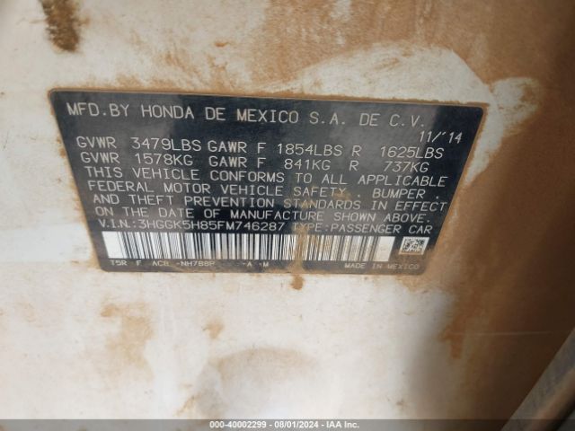 3HGGK5H85FM746287 Honda Fit Ex/ex-l