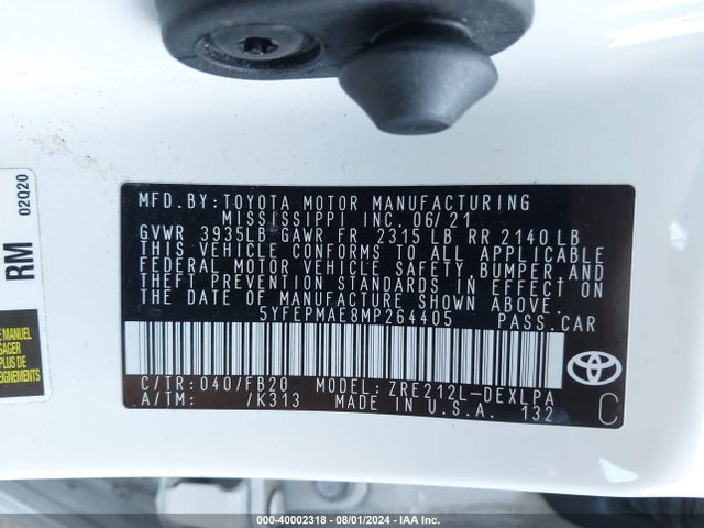 Toyota COROLLA LE 2021 5YFEPMAE8MP264405 Image 9