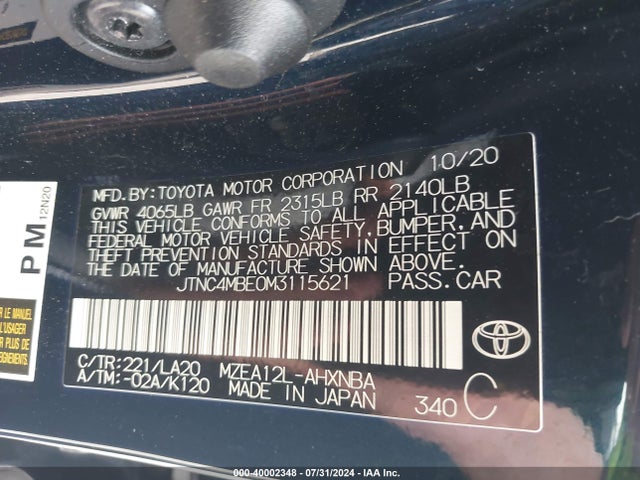 Toyota Corolla Xse 2021 JTNC4MBE0M3115621 Image 9
