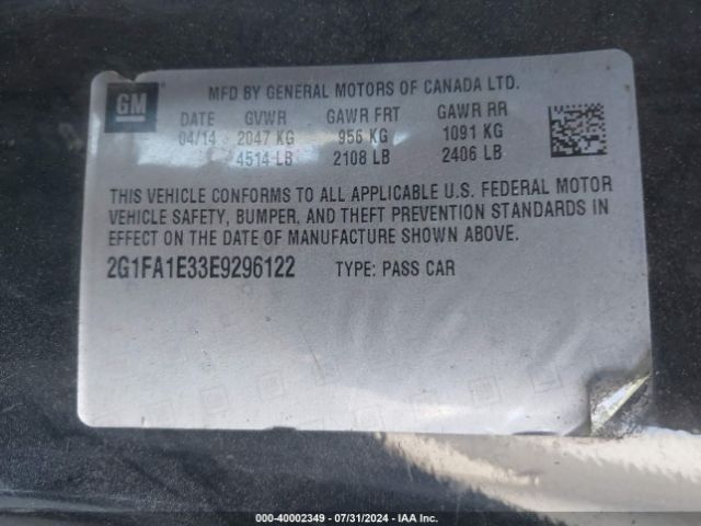 2G1FA1E33E9296122 Chevrolet Camaro 2ls