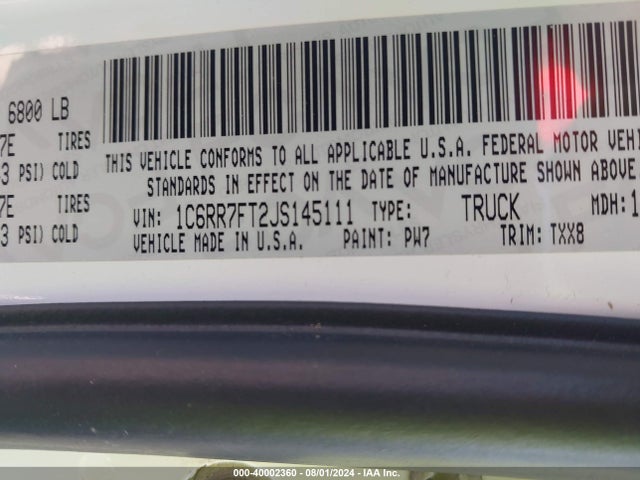 1C6RR7FT2JS145111 RAM 1500 Tradesman Quad Cab 4x4 6'4 Box