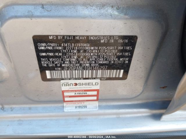 JF2GPANC1GH346297 Subaru Crosstrek 2.0i Limited